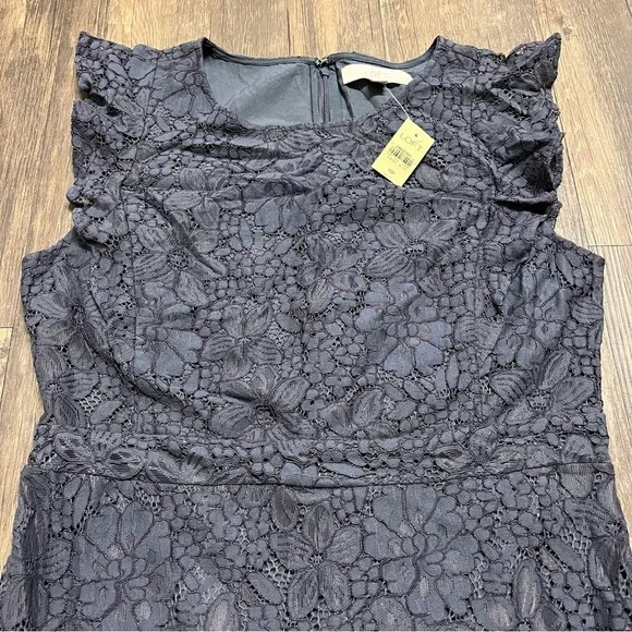 NWT Loft Navy Blue Floral Lace Ruffle Mini Flutter Sleeve Cocktail Dress 10P - Picture 9 of 15